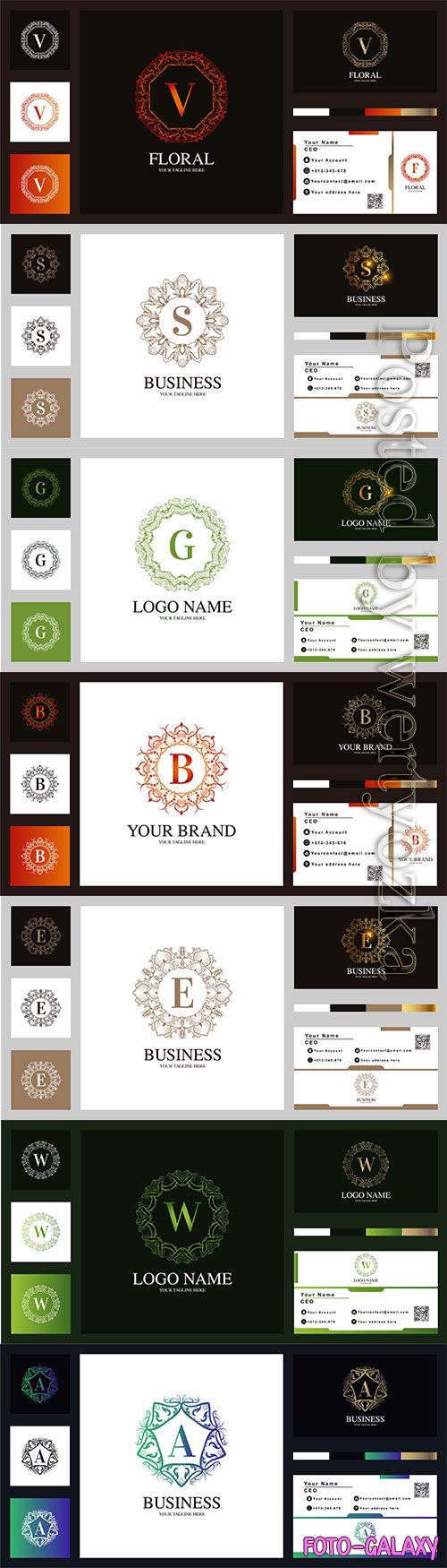 Letter vector luxury ornament flower frame logo template design with business card