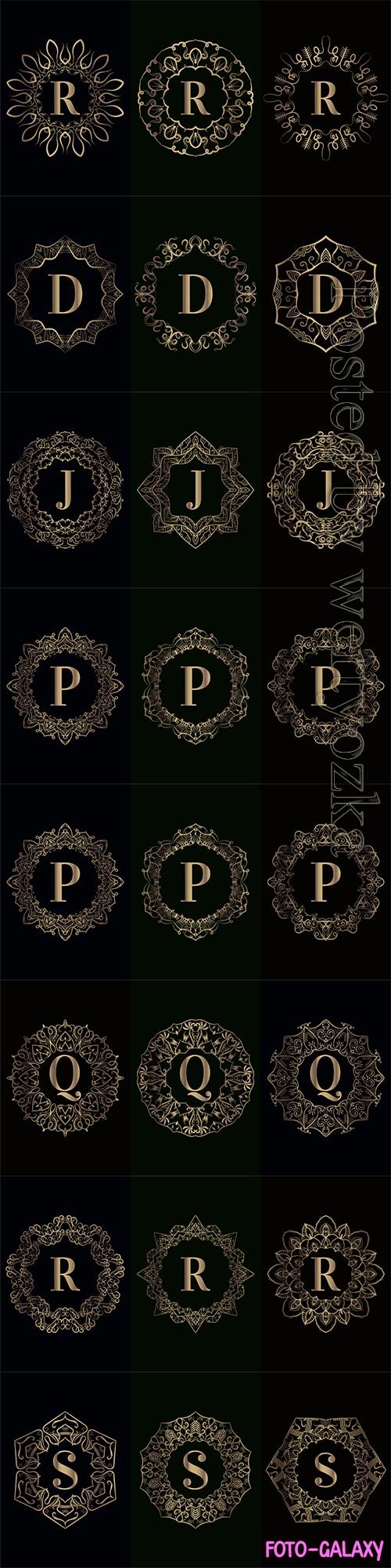 Collection of vector logo initial with luxury mandala ornament frame