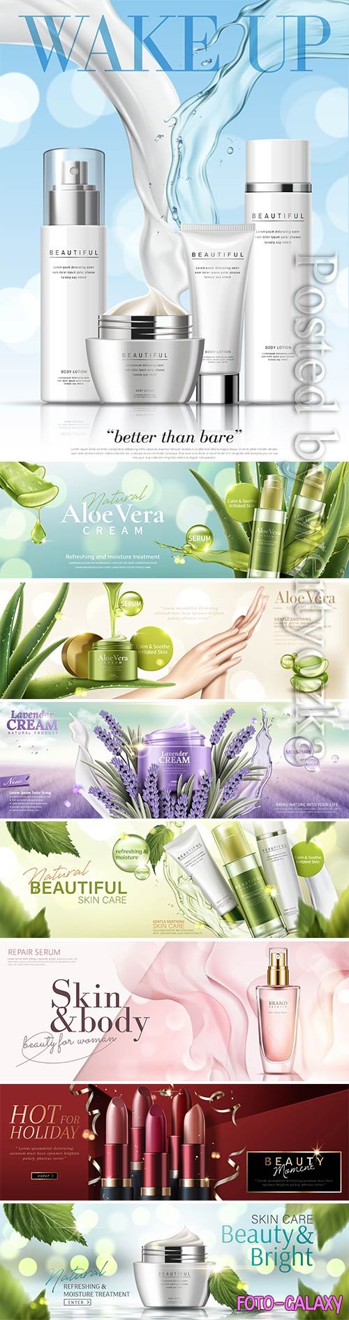 Cosmetic skincare products vector banner