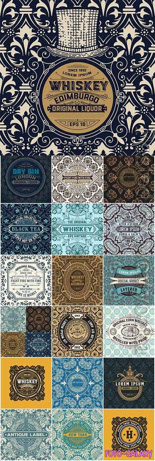 Vintage whiskey labels in vector