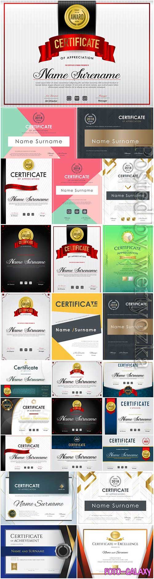 Certificates and diplomas with various designs in vector