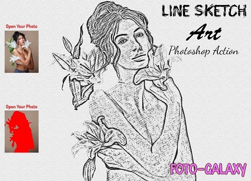 Line Sketch Art Photoshop Action - 6204220