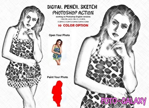 Digital Pencil Sketch PS Action - 6284365
