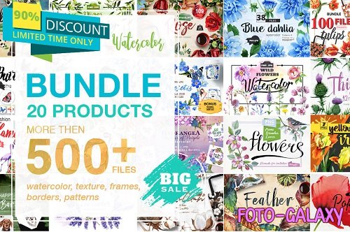 Watercolor Mega Bundle  20 Sets with over 500 Graphics