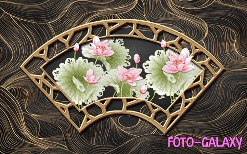 Golden wrought iron striped three dimensional lotus background wall