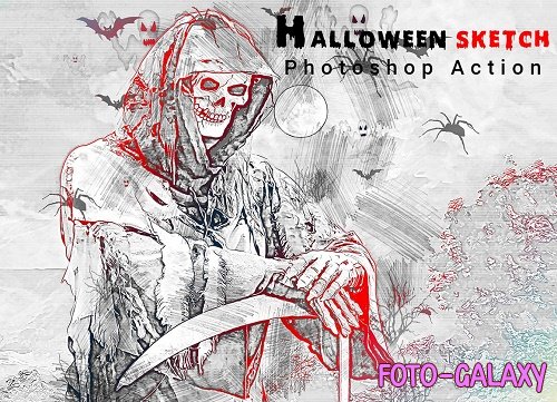 Halloween Sketch Photoshop Action - 6415908