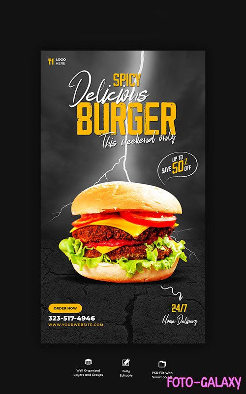 Burger and food menu instagram and facebook story template