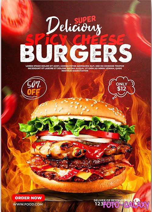 Burger food menu poster psd template