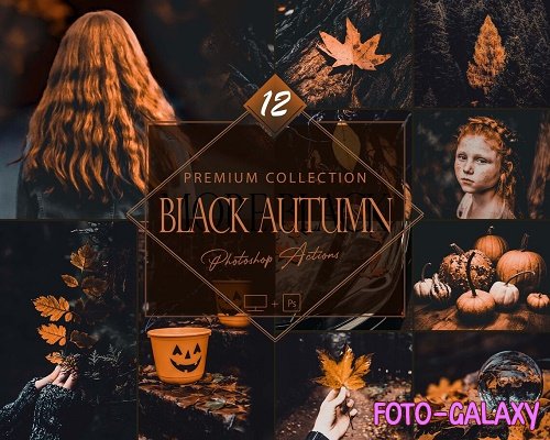 12 Black Autumn Photoshop Actions, Moody Fall ACR Preset, Orange Ps Filter