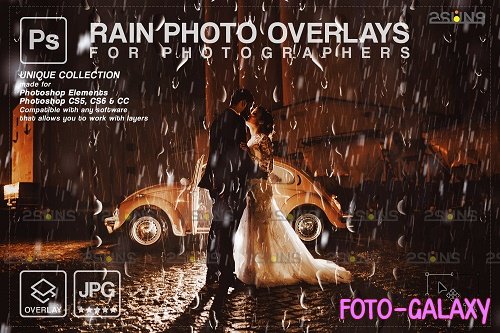 Rain overlay & Photoshop overlay Realistic falling rain - 1584028