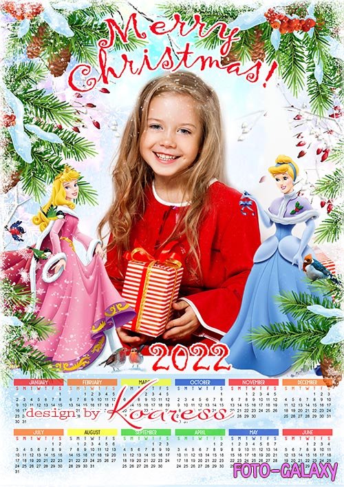 Новогодний, рождественский календарь на 2022 год с принцессами Диснея - Merry Christmas calendar 2022 with Disney Princess