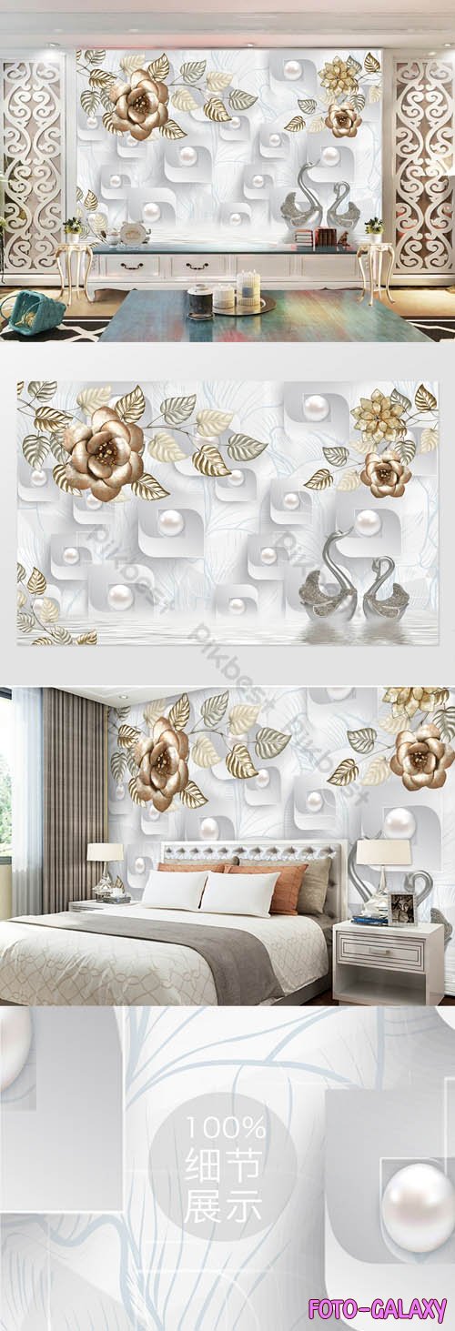 Geometric image pearl wrought iron flower tv background wall