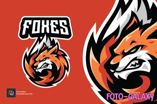 Fox Head Tail Mascot Esport Gaming Logo