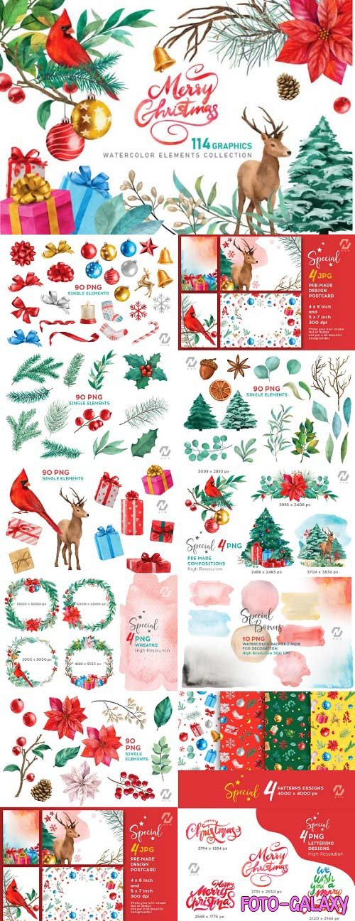 Christmas Watercolor Elements Graphics
