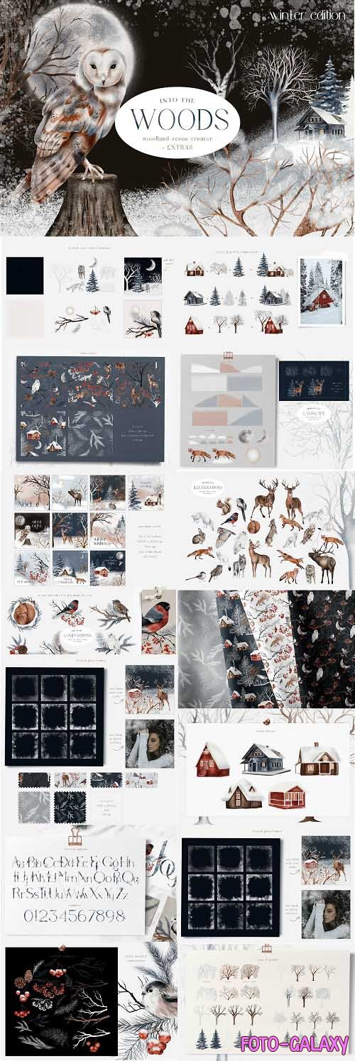 Huge Winter Woodland Scene Creator Seamless Patterns PNG - 1630541
