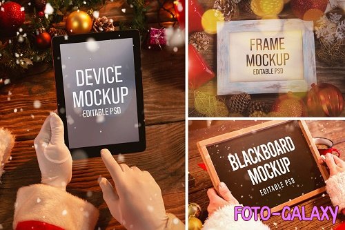 Santa Clause Tablet, Letter, and Blackboard Mockup