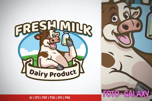 Happy Cow Milk Mascot Logo