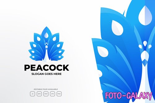Blue Elegant Peacock Gradient Logo Design Template