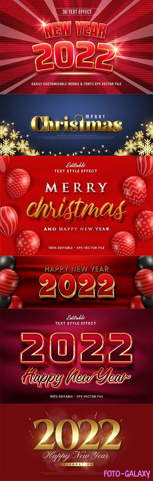 Merry christmas and happy new year 2022 editable vector text effects vol 16