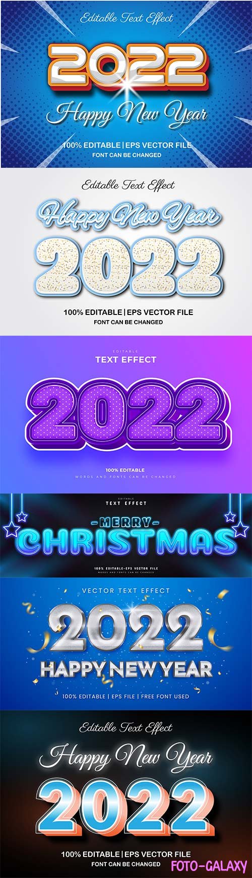 Merry christmas and happy new year 2022 editable vector text effects vol 15