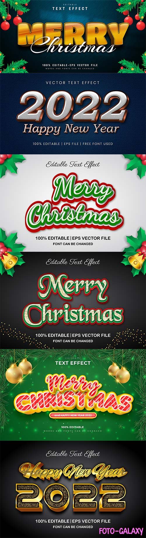 Merry christmas and happy new year 2022 editable vector text effects vol 11