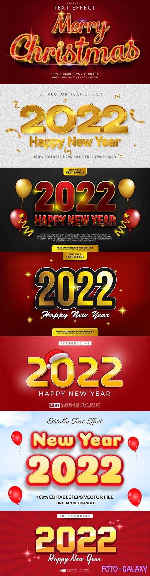 Merry christmas and happy new year 2022 editable vector text effects vol 10