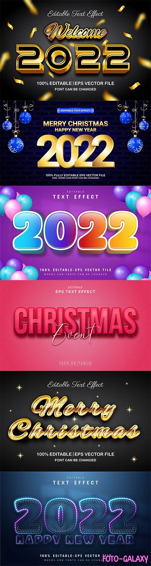 Merry christmas and happy new year 2022 editable vector text effects vol 7