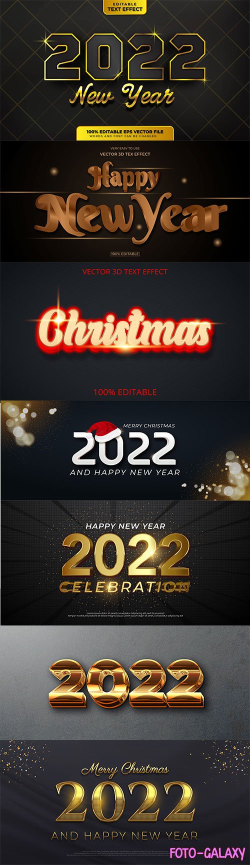 2022 New year and christmas editable text effect vector vol 25