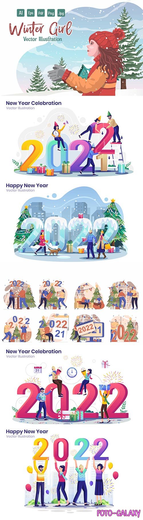 Happy New Year Web Illustration Set