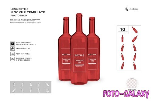 Long Glass Bottle Mockup Template Bundle - 1701528
