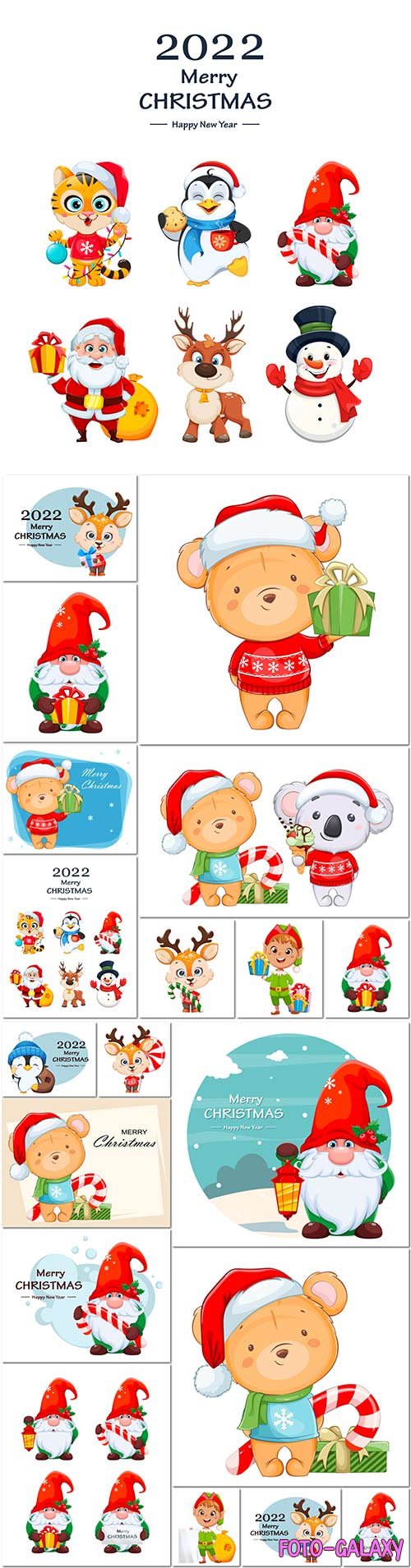 Funny gnome, animals, merry christmas and happy new year vector