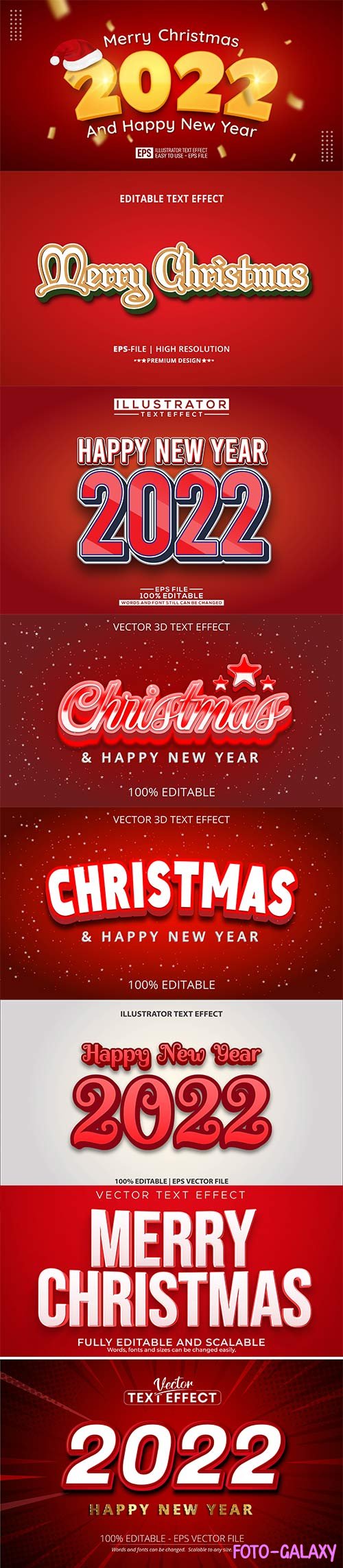 2022 New year and christmas editable text effect vector vol 34