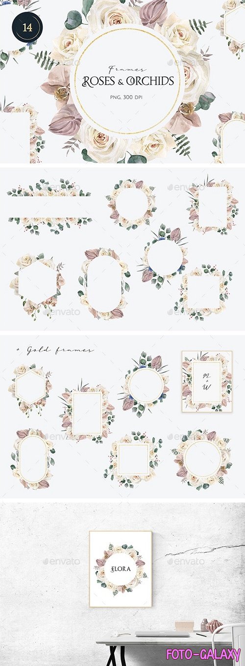 Watercolor Roses and Orchids Frames - 30234135