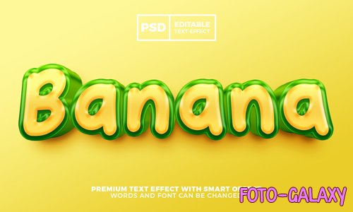 Fresh banana 3d editable text effect style premium psd