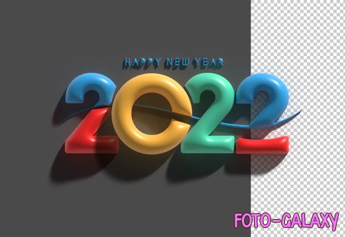 3d render happy new year 2022 text typography transparent psd file