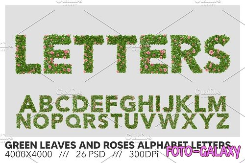 Green Leaves & Roses Alphabet Letters - 6372958