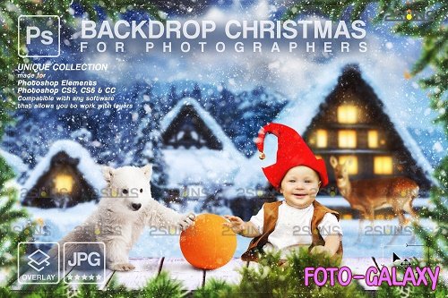 Christmas digital backdrop Winter bear in the snow - 1732541