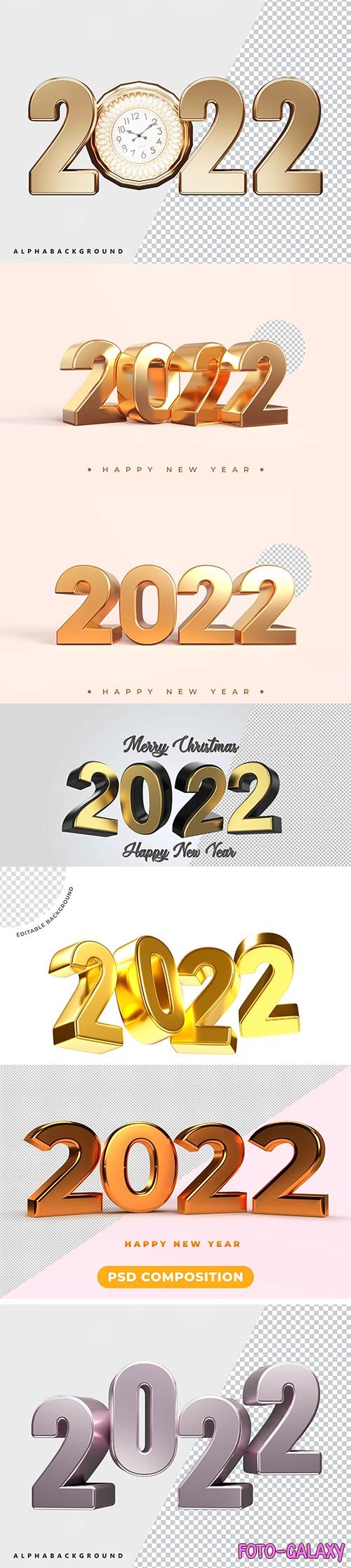 Psd Happy new year 2022 gold 3d rendering isolated on transparent background