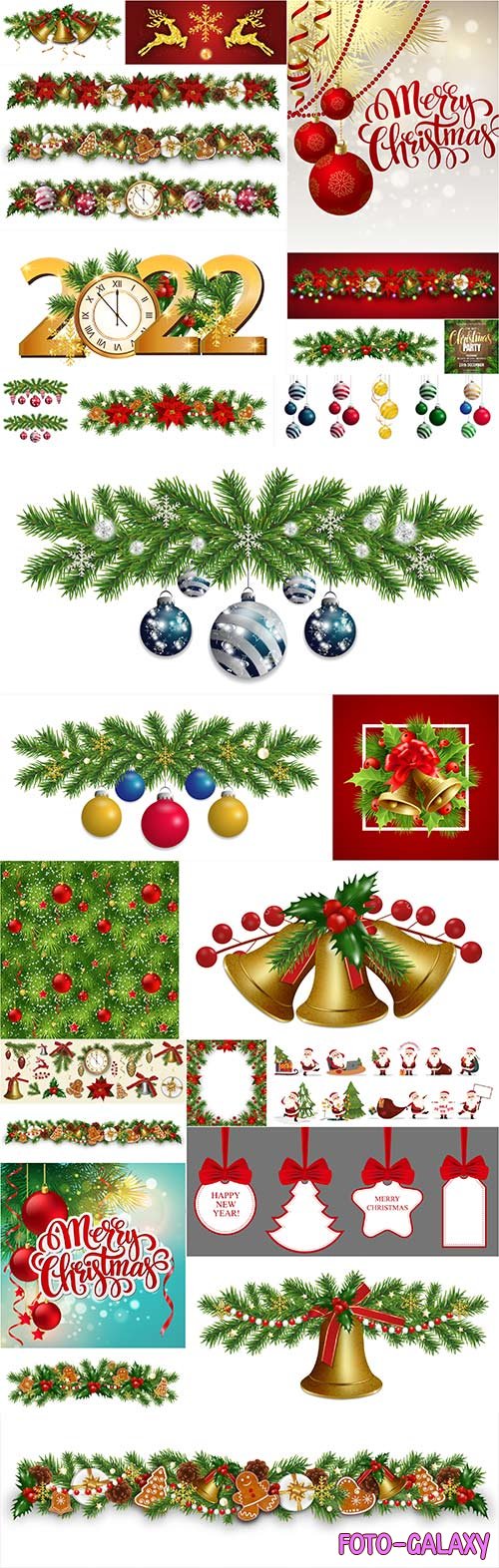 Christmas border decoration with baubles new year garland with christmas tree branches and balls