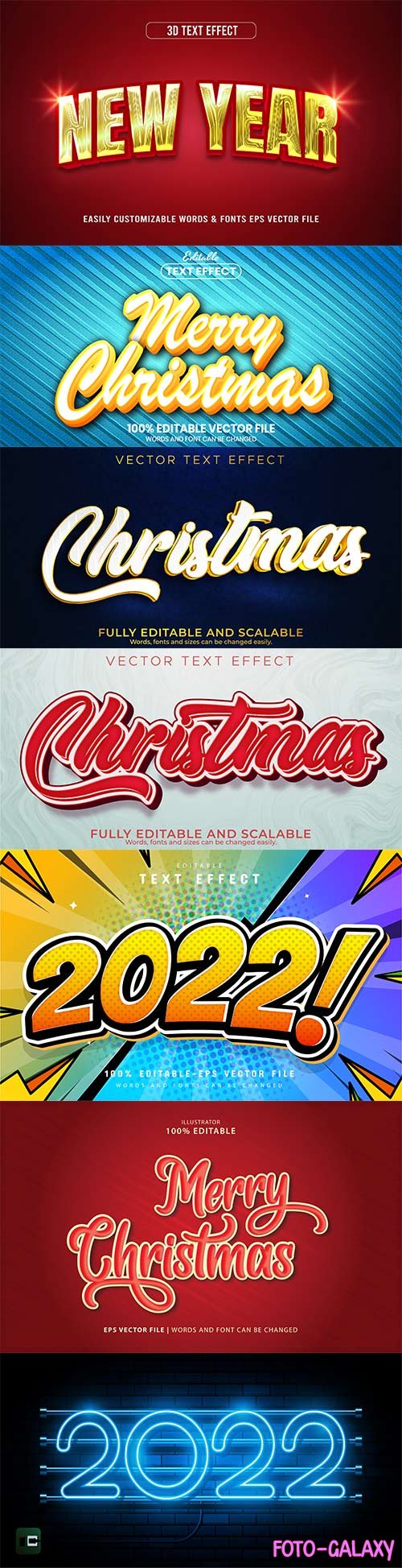 Christmas and New Year 3d editable text style effect vector vol 259