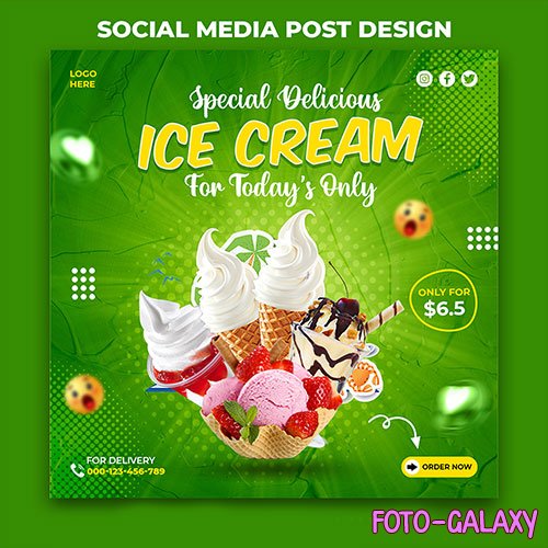 Special delicious ice cream social media banner post design template psd