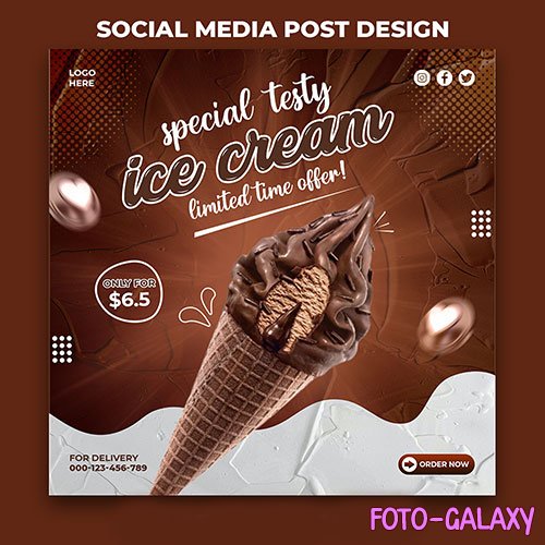 Chocolate ice cream social media promotion and instagram banner post design template psd