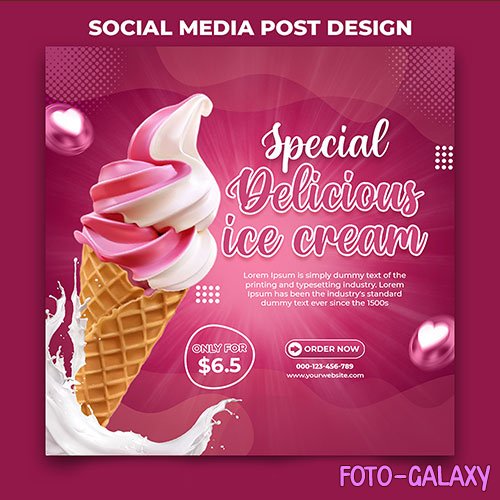 Delicious ice cream social media banner post design template psd