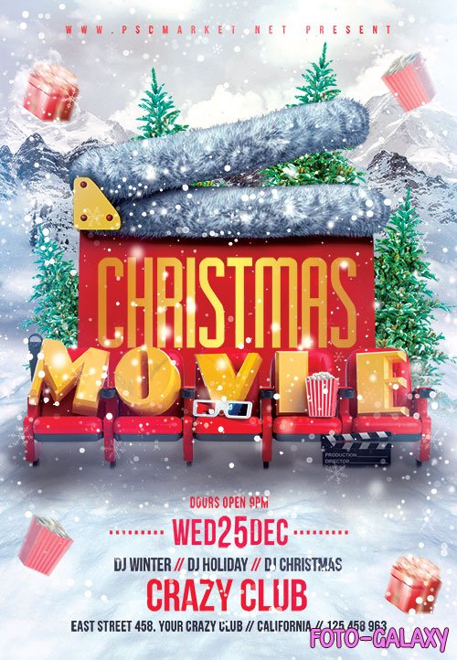 Christmas movie psd flyer