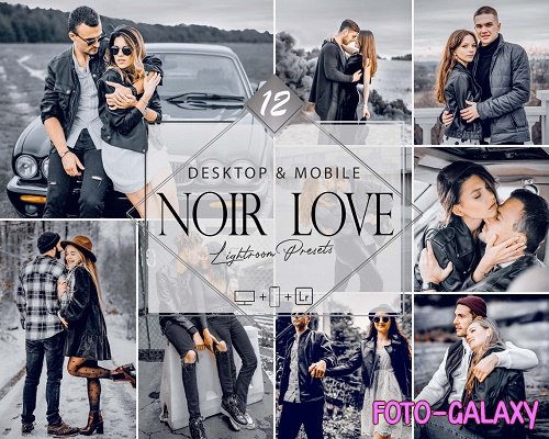 12 Noir Love Lightroom Presets, Gray Fashion Preset, Grey Romantic Desktop LR Filter