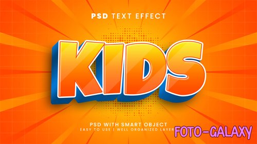 Kids 3d editable text effect with comic and funny font style psd
