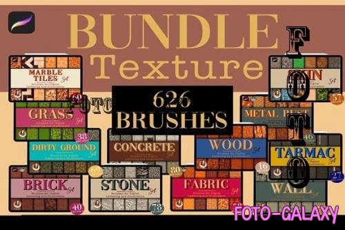 Texture Procreate Bundle - 629 seamless brushes, 6 color palettes