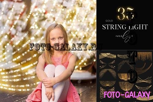 35 Christmas String Light Overlays, Gold String Effects - 1894905