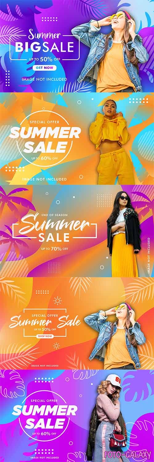Шаблоны банеров с летней одеждой для женщин - Векторный клипарт