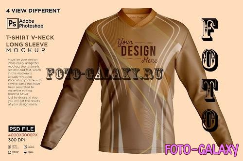 T-Shirt V-Neck Long Sleeve Mockup - 7234903